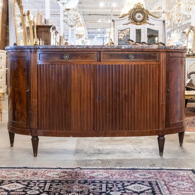 Louis XVI Wood Demilune Sideboard– Reeded Doors & Breccia Marble Top