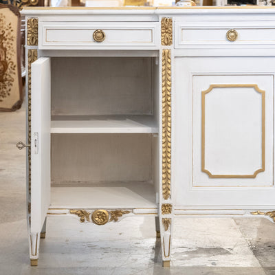 Swedish White Painted Sideboard with Gold Accents