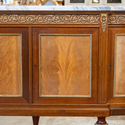 Louis XVI Mahogany Demilune Sideboard – Bronze Laurel Trim & White Marble Top
