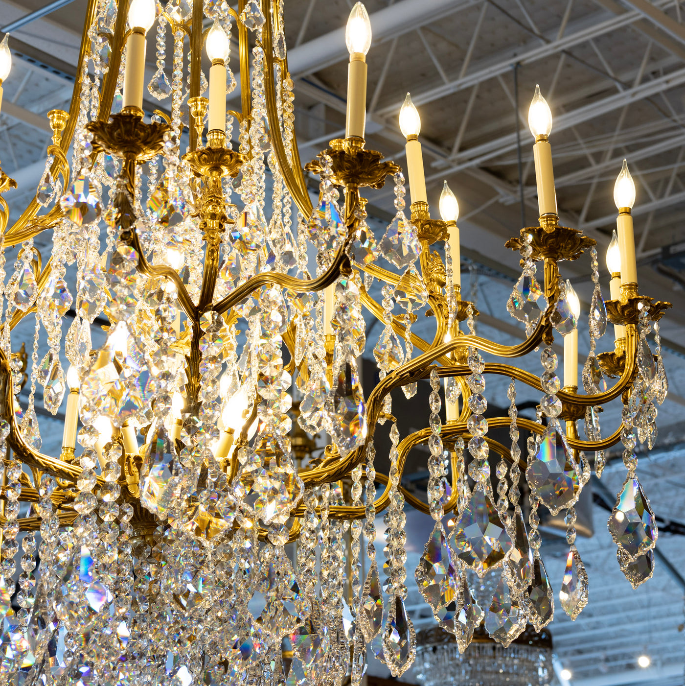 Grand French Empire Chandelier – 24k Gold Leaf & Swarovski Crystals