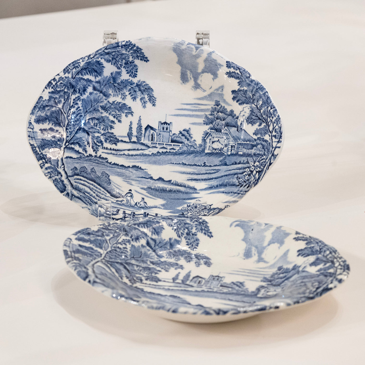 Luneville Hand-Painted Blue Porcelain Dinner Service – 41-Piece French “English Style” Countryside Set (c. 1930s–1950s)