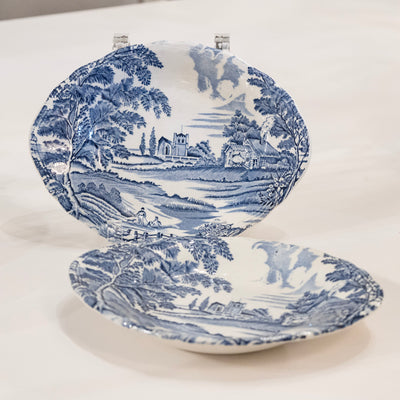 Luneville Hand-Painted Blue Porcelain Dinner Service – 41-Piece French “English Style” Countryside Set (c. 1930s–1950s)