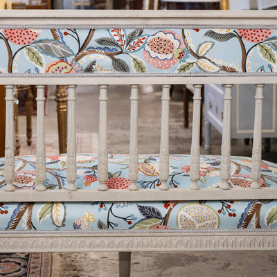 Swedish Painted Settee – Blue Botanical Print Upholstery