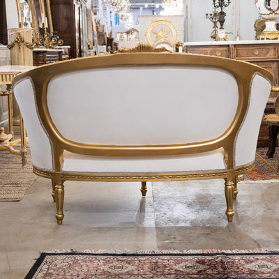 Louis XVI Gilded Settee – White Velvet Upholstery