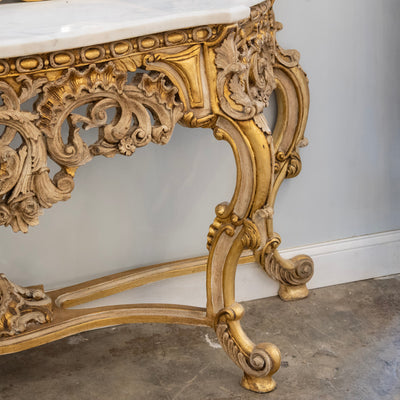 Gilded Rococo Mirror & Console – Ornate Hand-Carved Scrollwork & White Marble Top