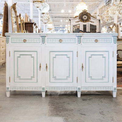 Swedish White Painted Sideboard with Blue Accents