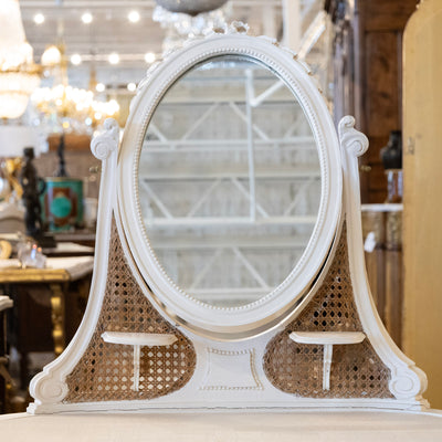 Swedish White Vanity – Oval Mirror & Cane Panels