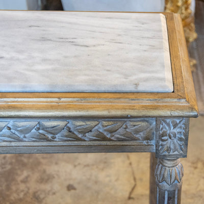 Louis XVI Gilded Champagne Gold Console – Carved Apron & White Marble Top