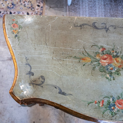 Italian Painted Console Table – Green with Floral Motifs & Gilded Accents