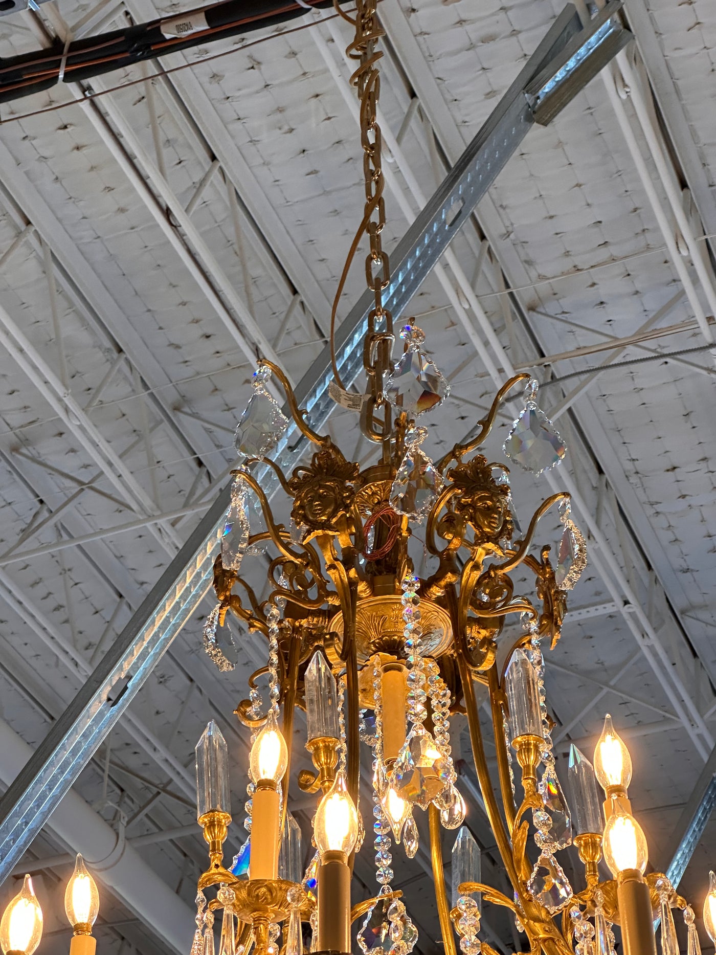 French Ornate Chandelier with Carving & Crystals