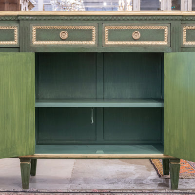Swedish Painted Ten Drawer Sideboard – Green with Gold Diamond Panels & Trim
