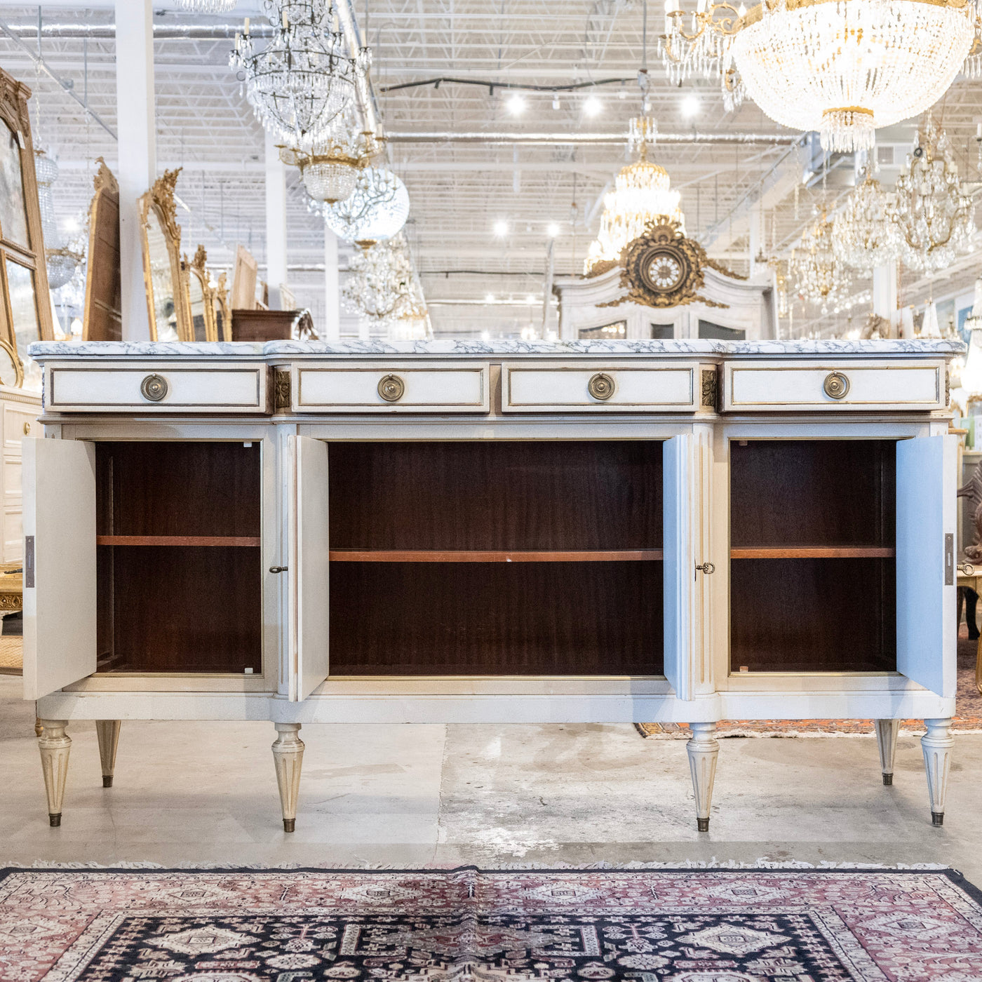 French White Hand-Painted Sideboard – Crackle Finish & Original Marble Top