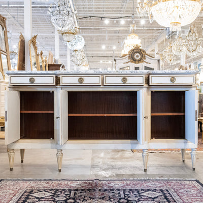 French White Hand-Painted Sideboard – Crackle Finish & Original Marble Top