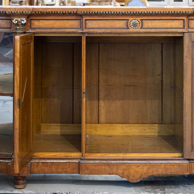 French Empire Demilune Sideboard – Neoclassical Medallions & Curved Mirror Shelves