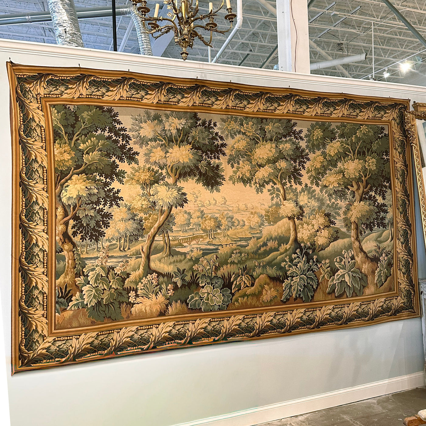 Antique French Flemish Nature Landscape Tapestry – Oversized Handwoven Wall Art