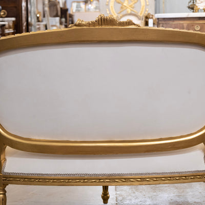 Louis XVI Gilded Settee – White Velvet Upholstery