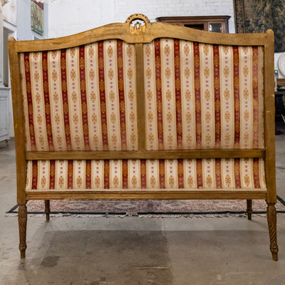 Louis XVI Carved Gilded Settee – Striped Damask Upholstery