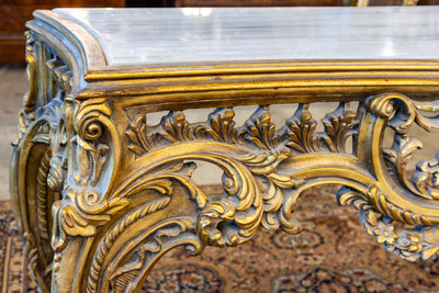 Louis XV Ornate Console Table – Detailed Gold Carvings & White Marble Top