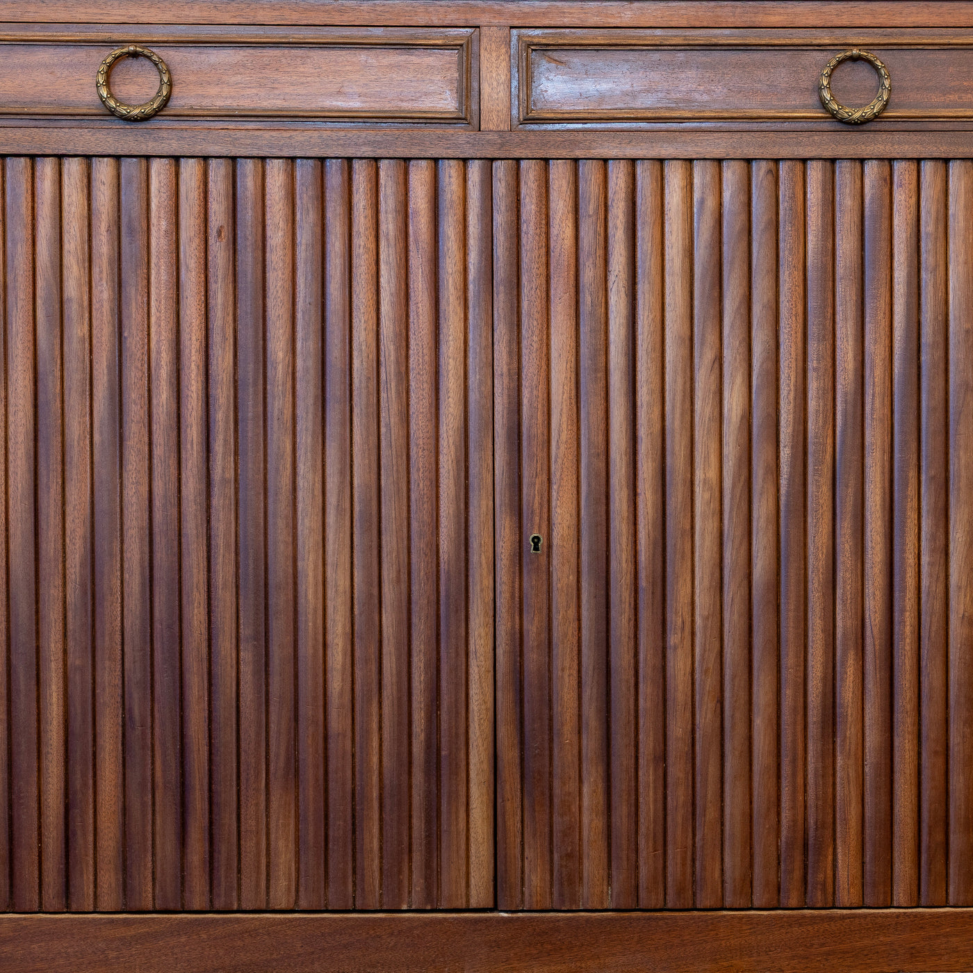 Louis XVI Demilune Sideboard – Reeded Front & White Marble Top with Sliding Side Doors