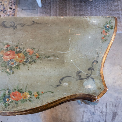 Italian Painted Console Table – Green with Floral Motifs & Gilded Accents