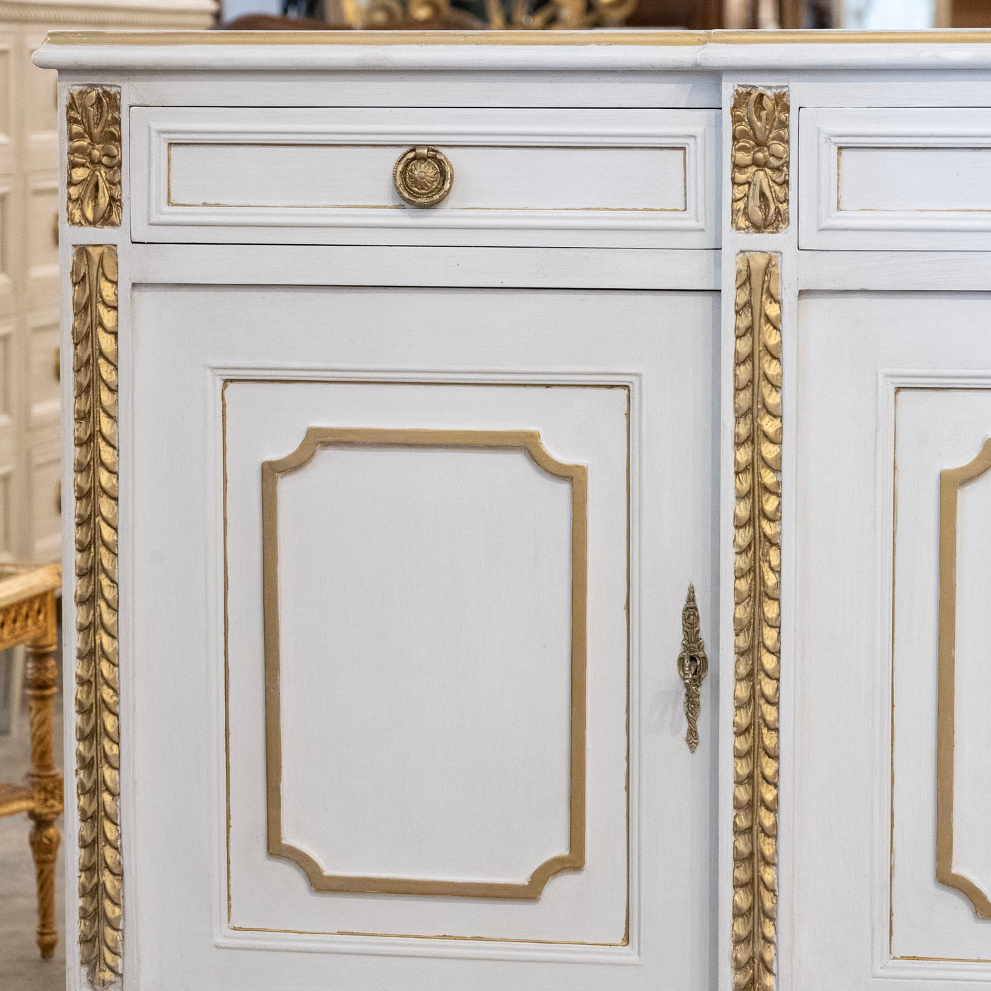 Swedish White Painted Sideboard with Gold Accents