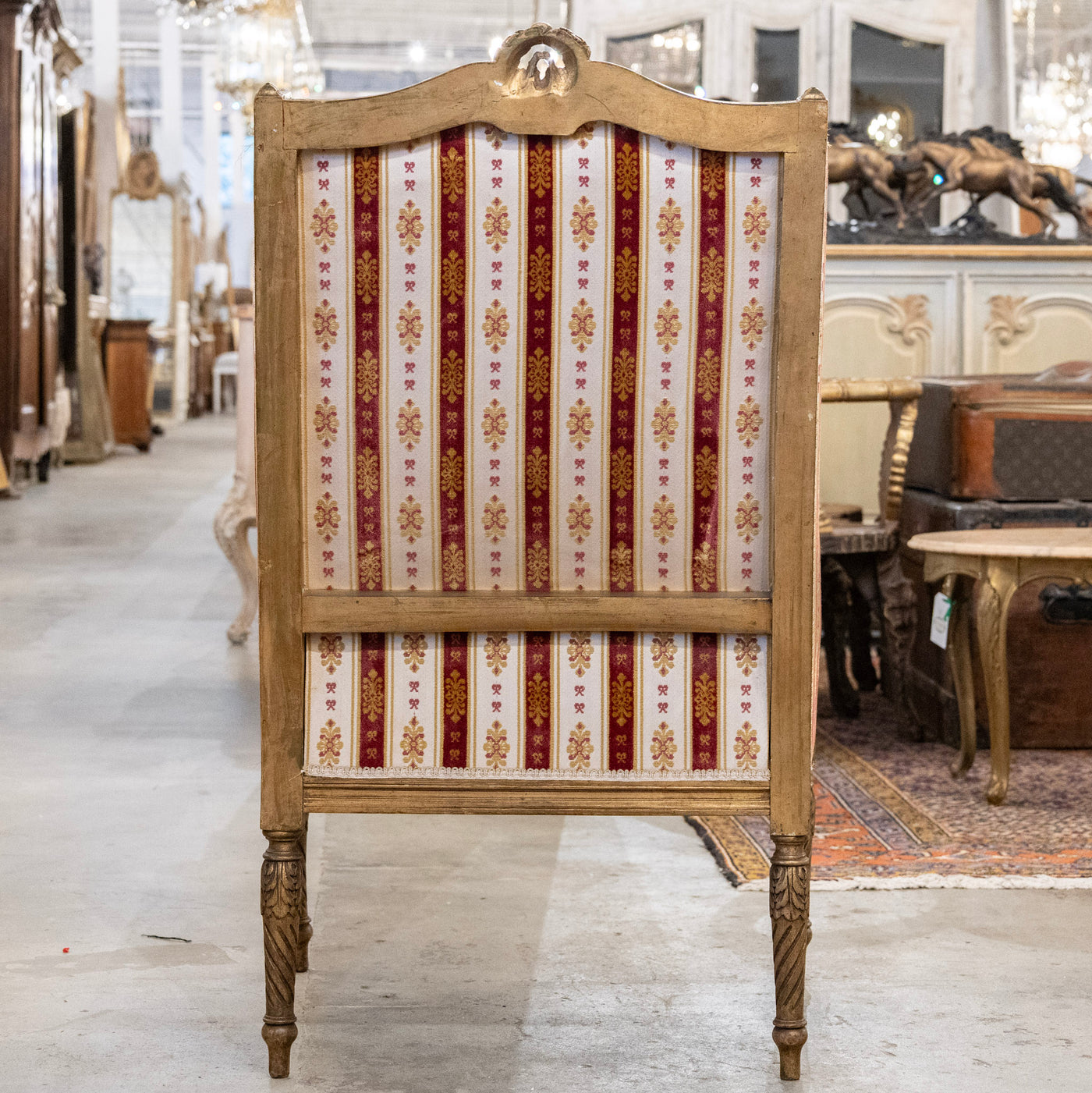 Pair of Louis XVI Gilded Armchairs – Striped Damask Upholstery