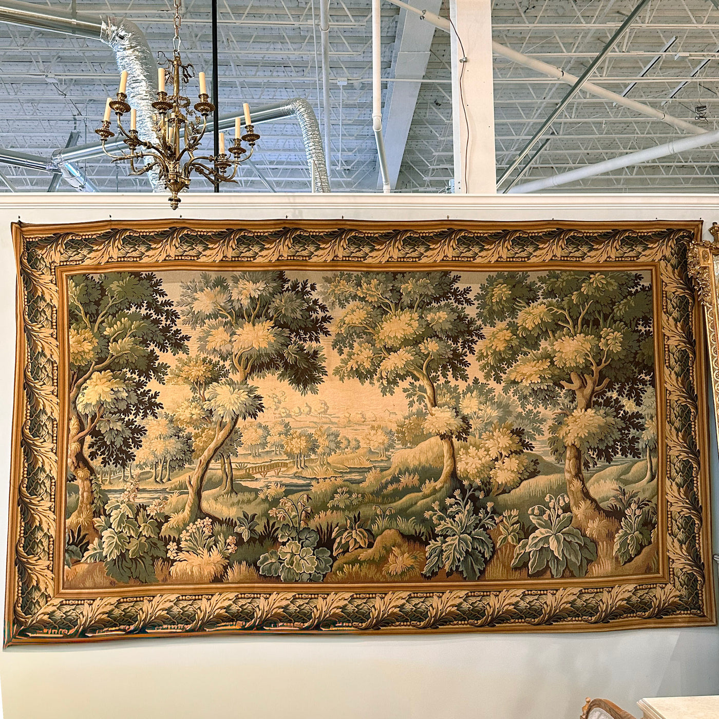 Antique French Flemish Nature Landscape Tapestry – Oversized Handwoven Wall Art