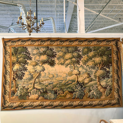 Antique French Flemish Nature Landscape Tapestry – Oversized Handwoven Wall Art