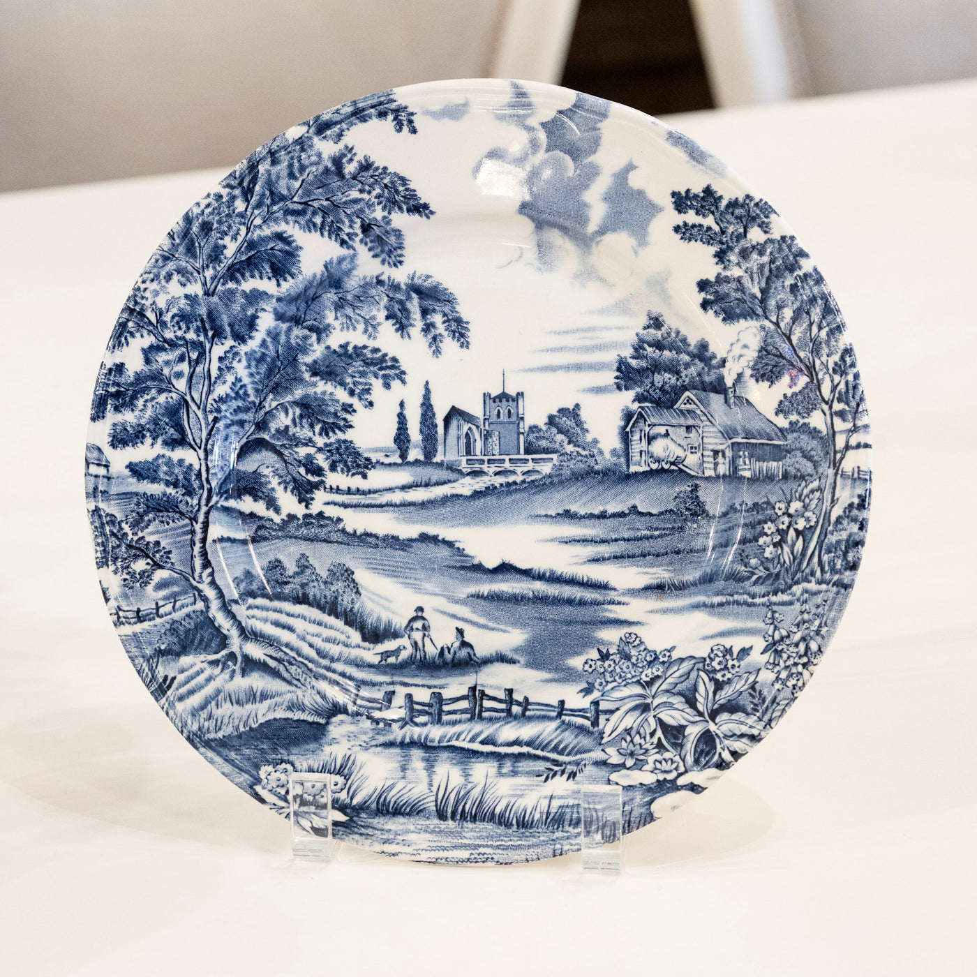 Luneville Hand-Painted Blue Porcelain Dinner Service – 41-Piece French “English Style” Countryside Set (c. 1930s–1950s)