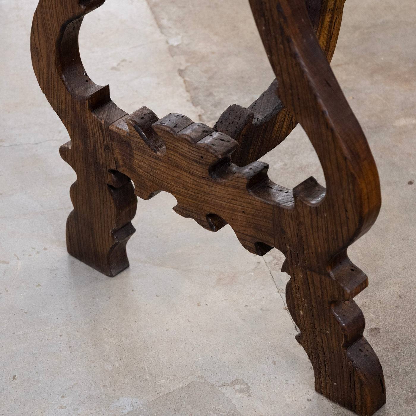 Italian Carved Sculptural Walnut Center Table – Formed By Pair of Demilune Consoles