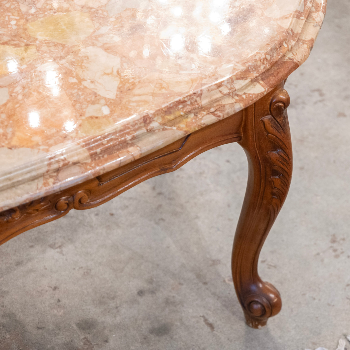 Louis XV Carved Wood Coffee Table –  Red Breccia Marble Top