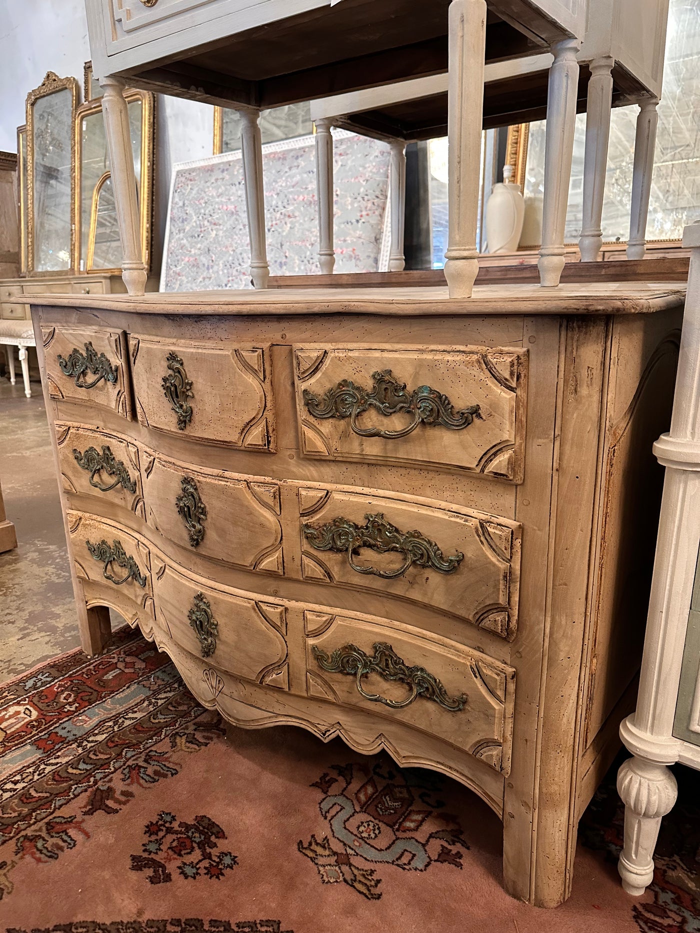 18th Century Natural Wood French Chest with Carved Detail