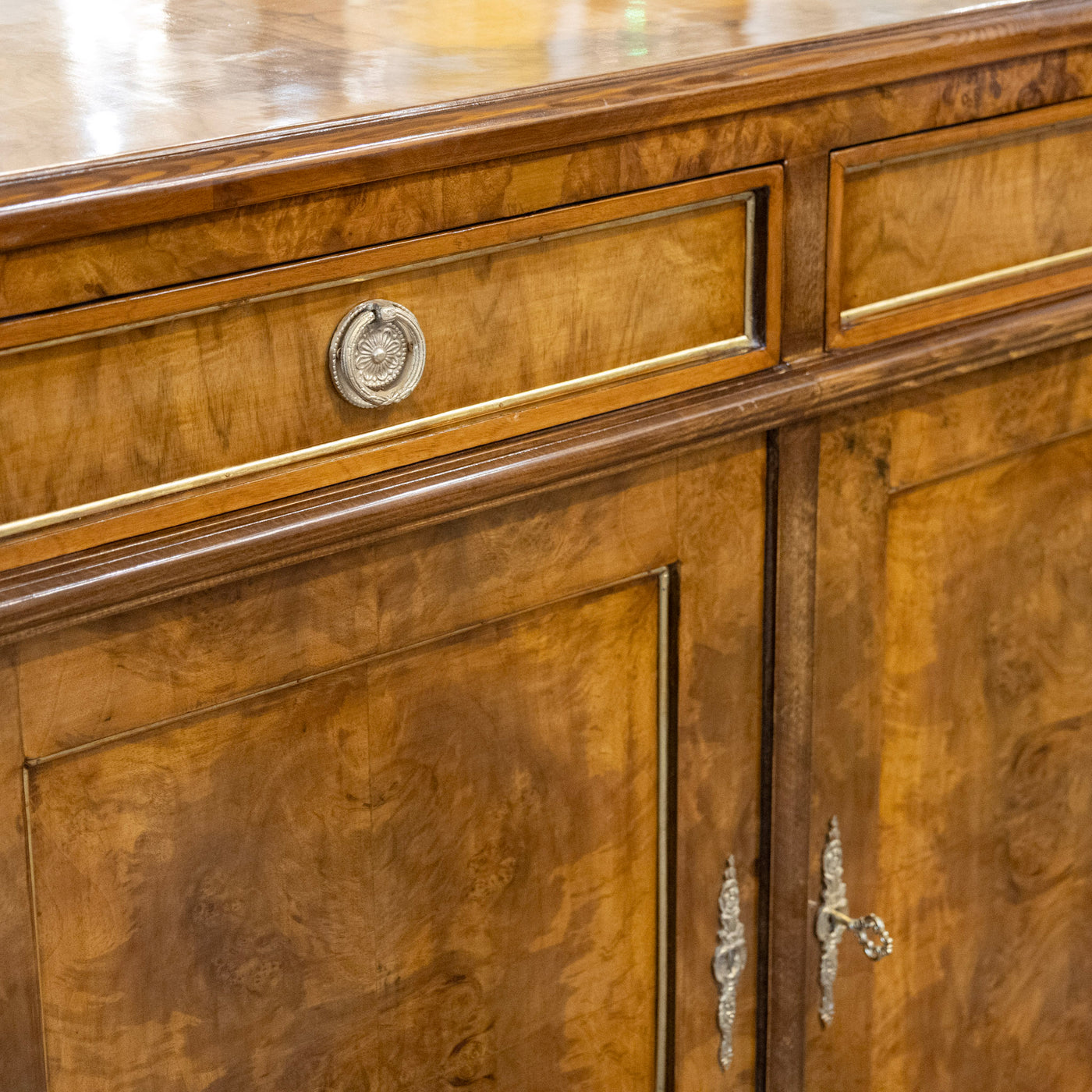 Louis XVI Burl Wood Sideboard with Brass Hardware