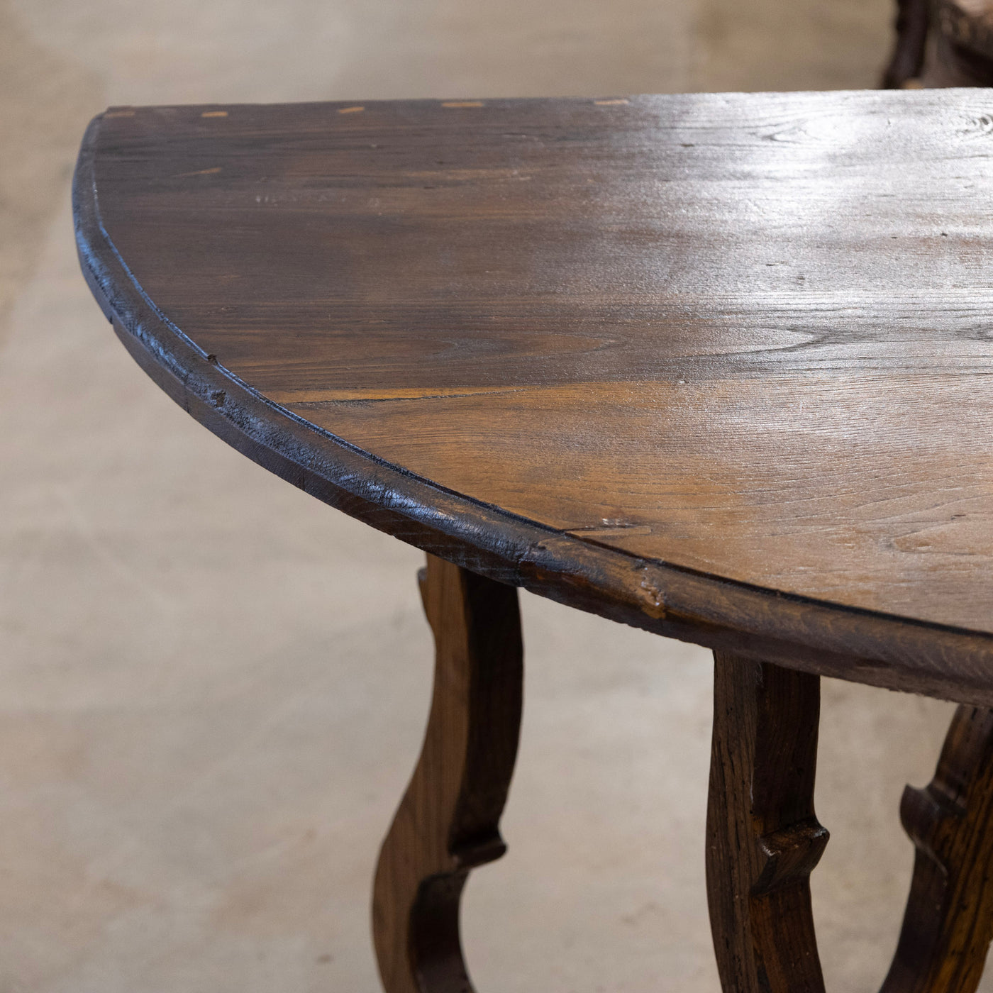 Italian Carved Sculptural Walnut Center Table – Formed By Pair of Demilune Consoles