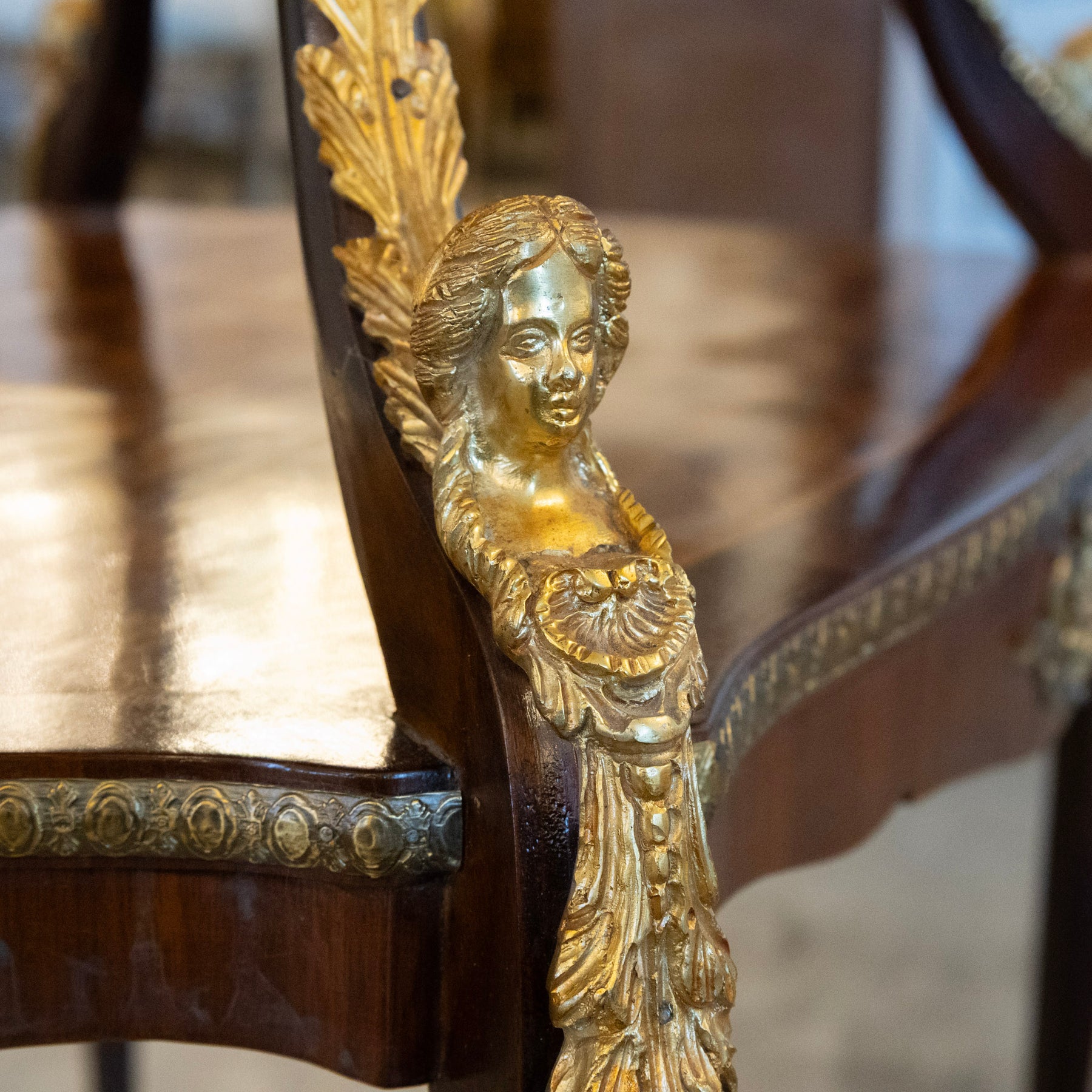 French Empire Side Table – Checkered Wood Inlay & Ormolu Mounts – Le ...