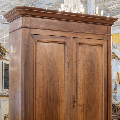 Louis Philippe Walnut Armoire – Original Red Fabric Interior with Shelves & Lower Drawer
