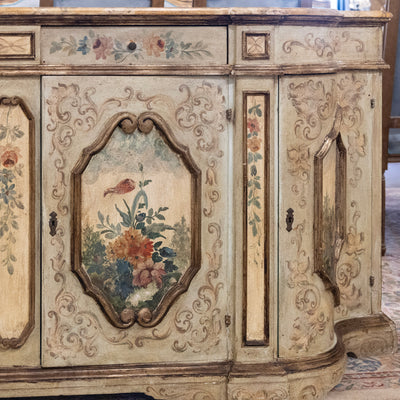 Italian Hand-Painted Soft Green Floral Sideboard