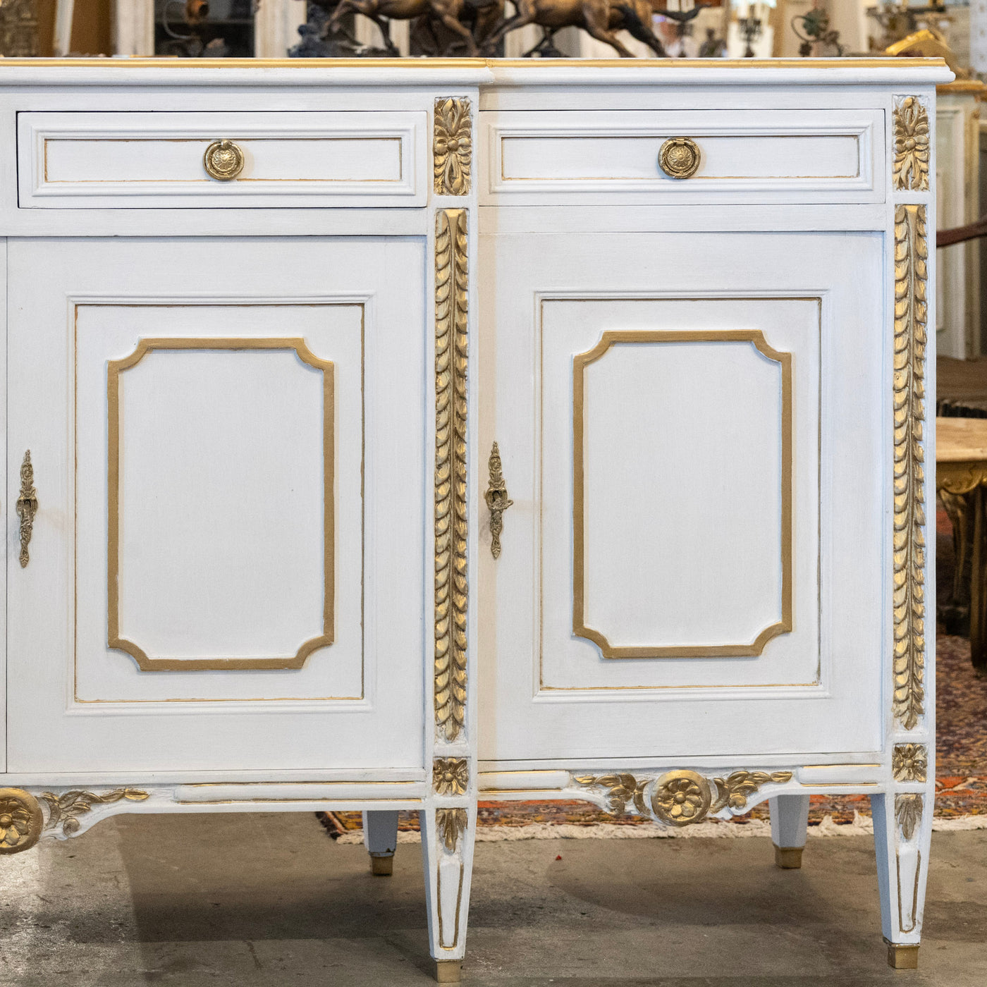 Swedish White Painted Sideboard with Gold Accents