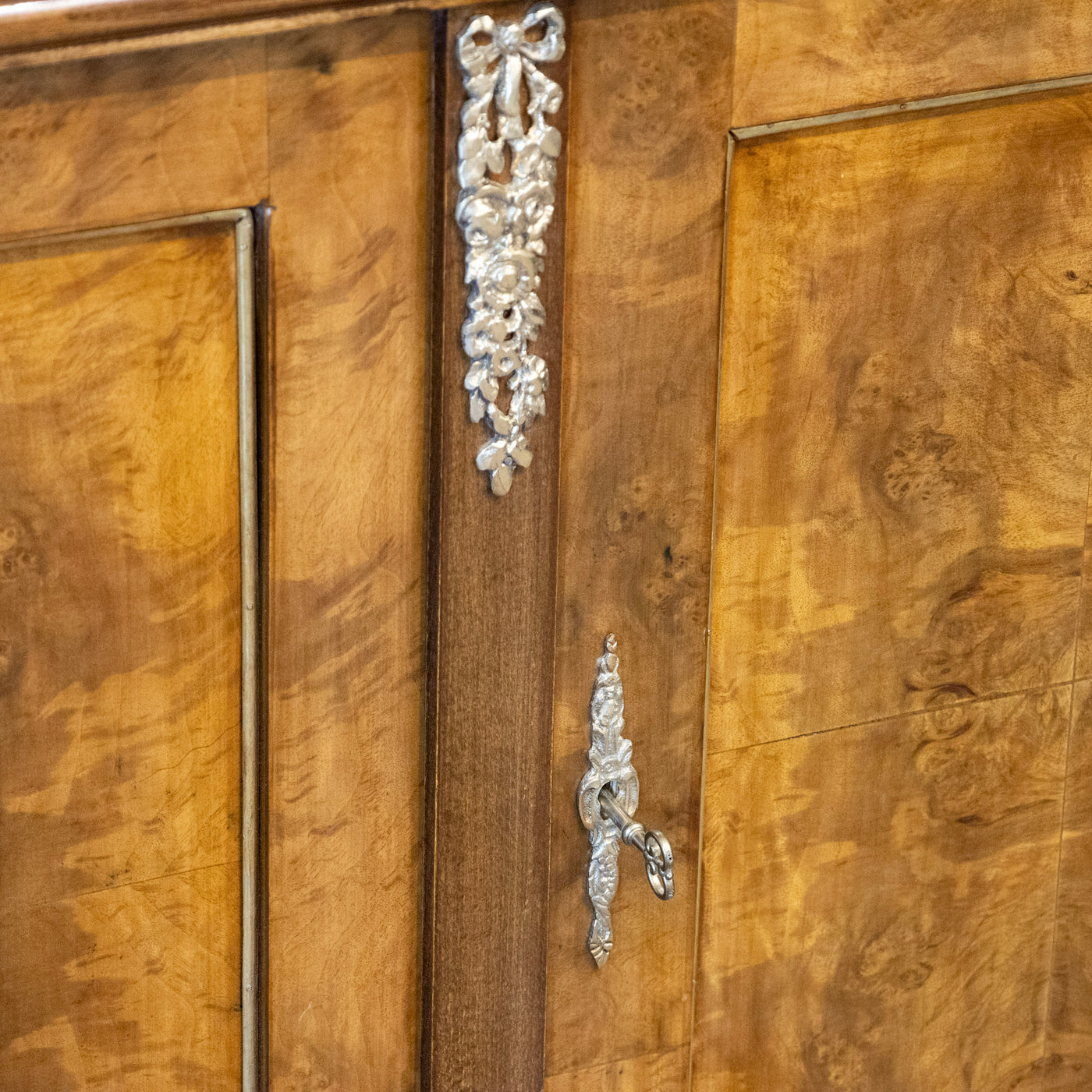 Louis XVI Burl Wood Sideboard with Brass Hardware