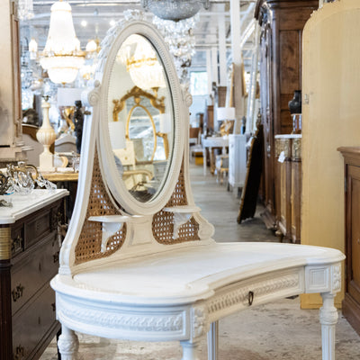 Swedish White Vanity – Oval Mirror & Cane Panels