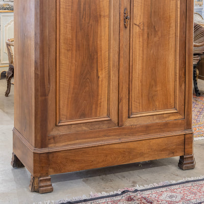 Louis Philippe Walnut Armoire – Original Red Fabric Interior with Shelves & Lower Drawer