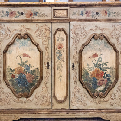 Italian Hand-Painted Soft Green Floral Sideboard