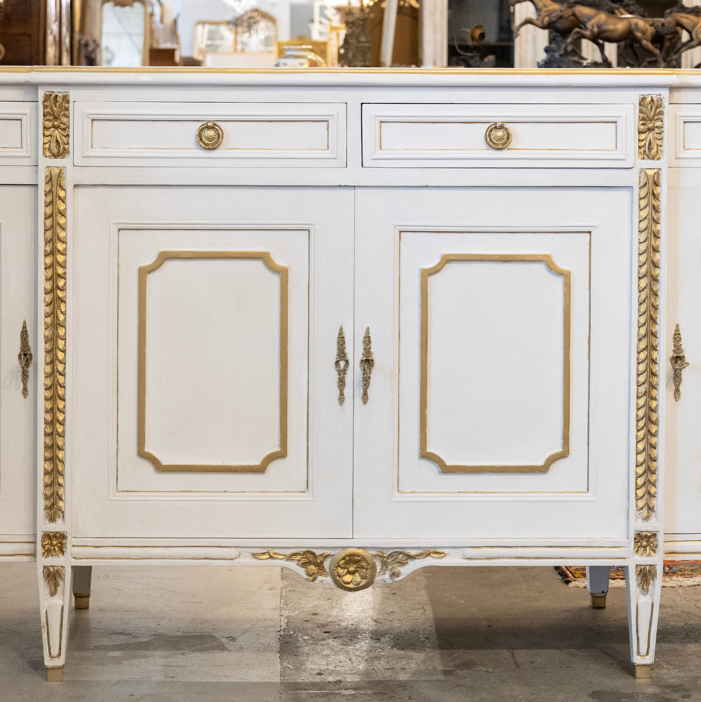 Swedish White Painted Sideboard with Gold Accents