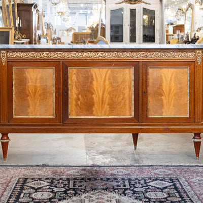 Louis XVI Mahogany Demilune Sideboard – Bronze Laurel Trim & White Marble Top