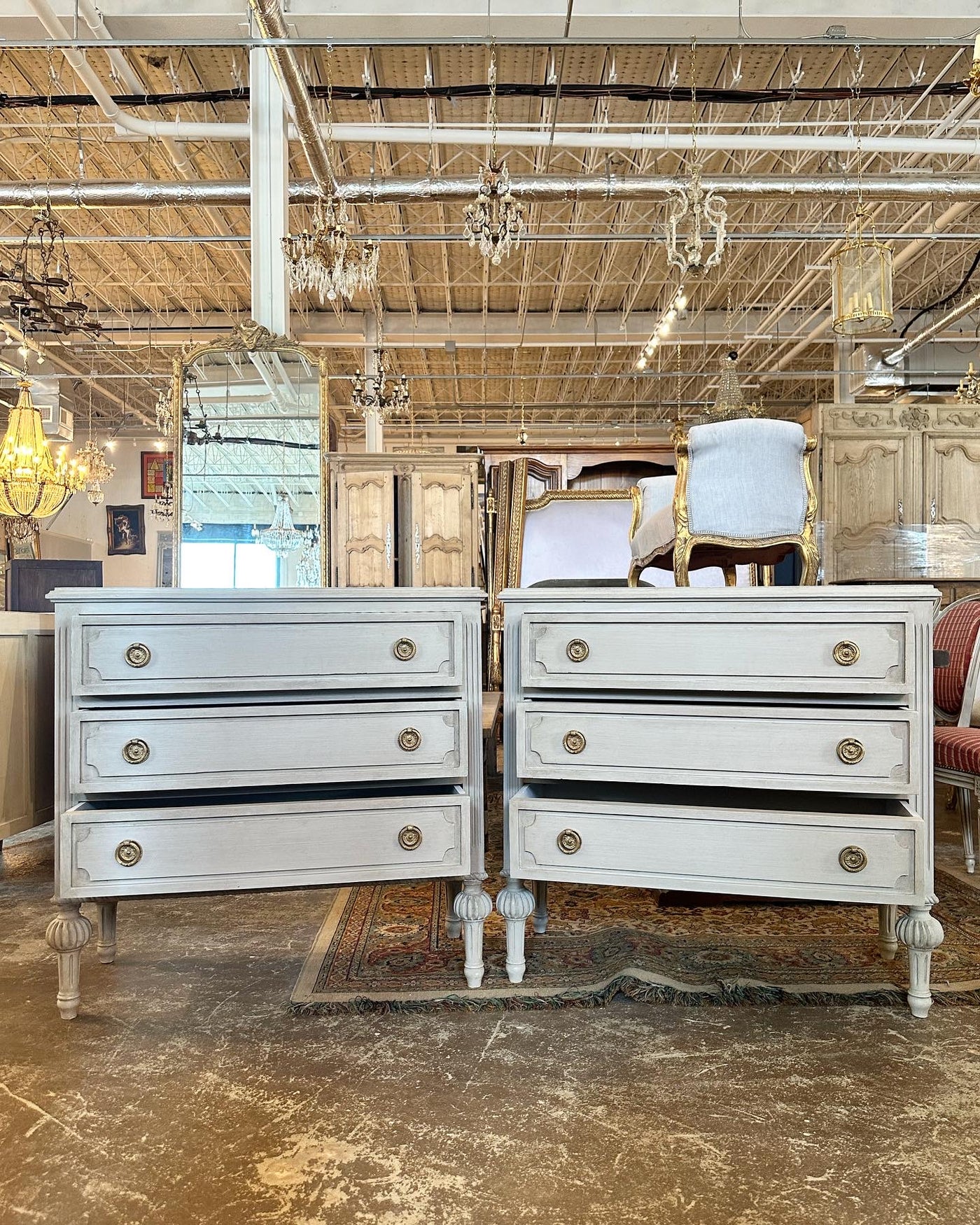 Antique White Swedish Chest with Ballerina Legs | Le Chateau | European Luxury Furniture in Atlanta