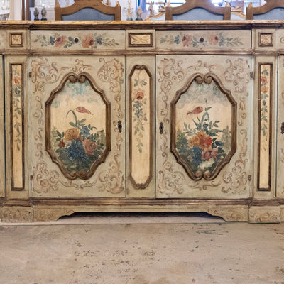 Italian Hand-Painted Soft Green Floral Sideboard