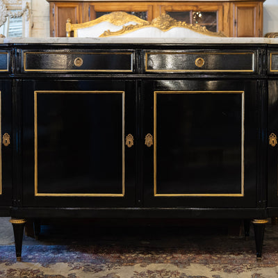 Louis XVI Black Lacquer Sideboard – Gold Inaly & White Marble Top