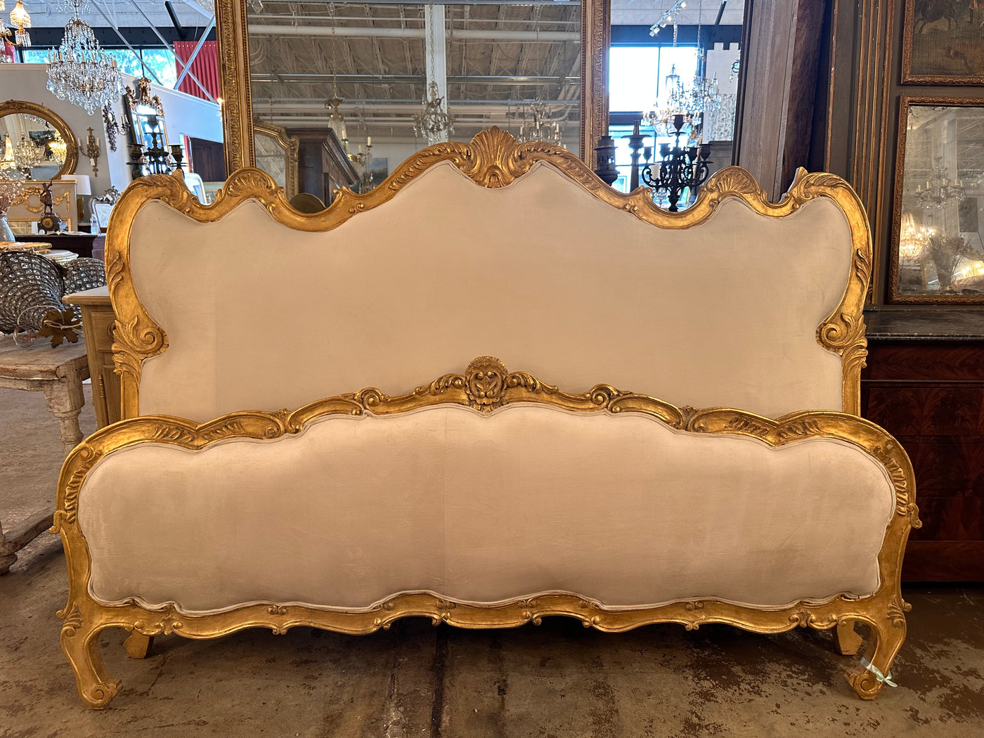 King French Bed Set with Cream Velvet Upholstery