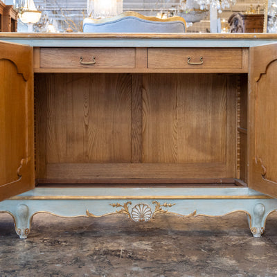 Louis XV Hand-Painted Sideboard – Distressed Finish Blue-Green & Gold Trim