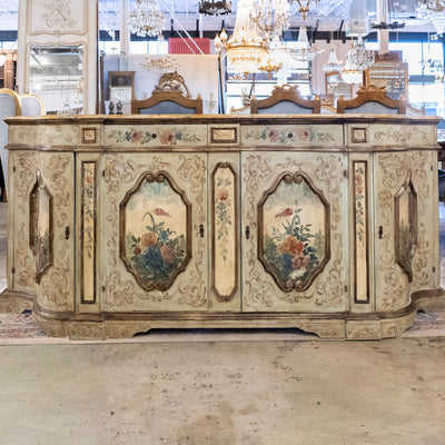 Italian Hand-Painted Soft Green Floral Sideboard